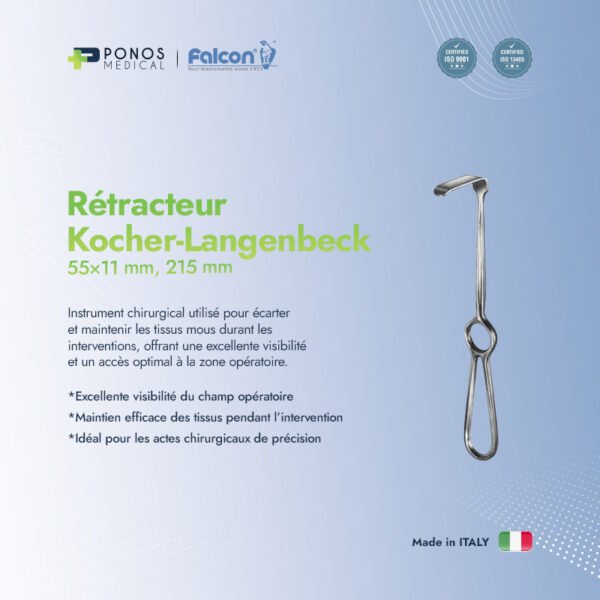 Rétracteur Kocher-Langenbeck Upward 55x11 mm, 215 mm