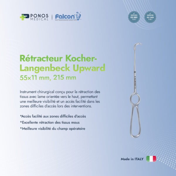 Rétracteur Kocher-Langenbeck 55x11 mm, 215 mm