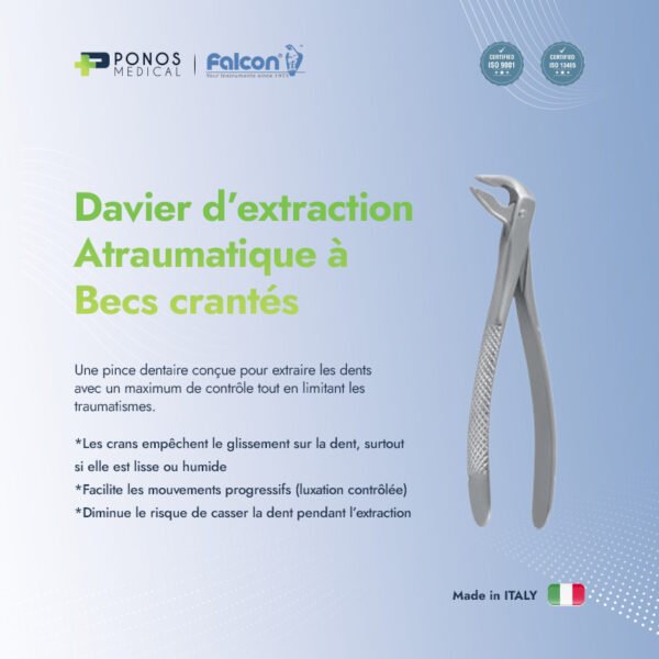 Davier d'extraction atraumatique à becs crantés