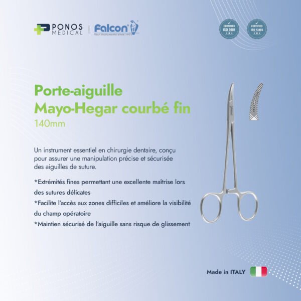 Porte-aiguille Mayo-Hegar courbé fin 140mm